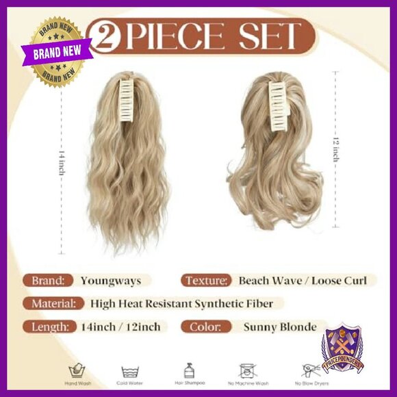 2-Piece Synthetic Ponytail Extensions with Claw Clip, 12-14 Inch Wavy Curls main image 5